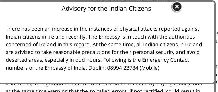 The advisory on Indian Embassy today