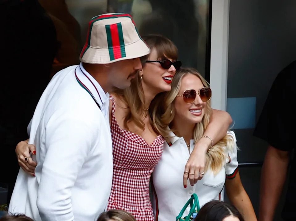 Taylor Swift, Kansas City Chiefs tight end Travis Kelce, and Brittany Mahomes attend the US Open in New York.Mike Frey-Imagn Images