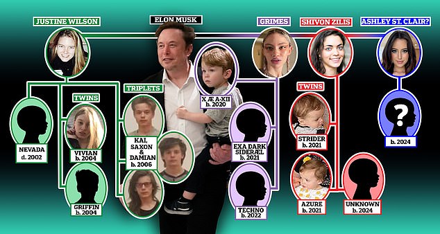 The son with conservative influencer St. Clair extends Musk's brood to 13