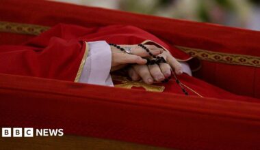 Cardinals take part in the rite of certification of death of Pope Francis in the chapel of Casa Santa Marta - 21 April 2025