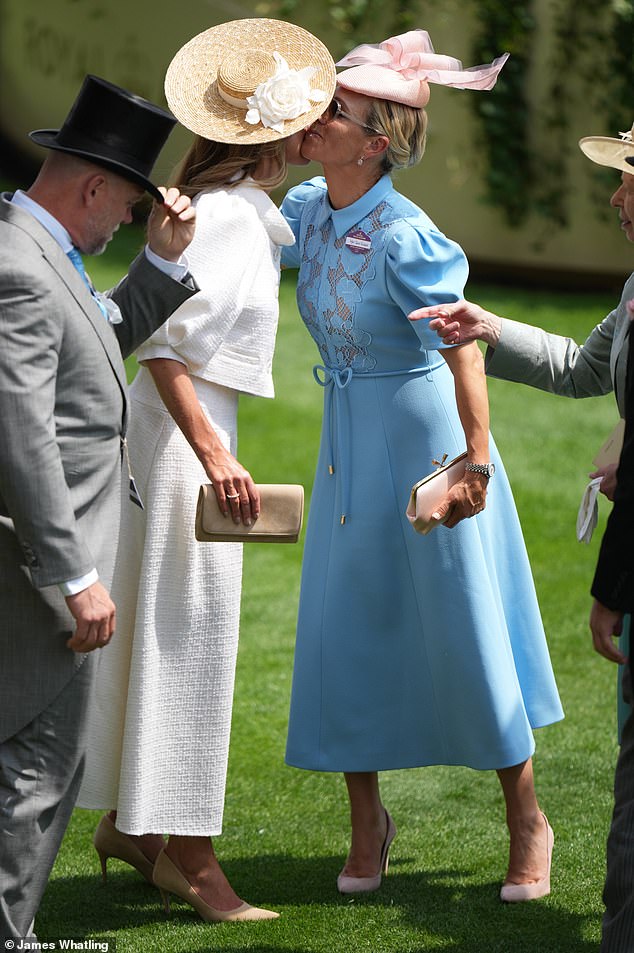 Harriet with Peter's sister - Zara Tindall - at Ascot earlier this year. The nurse reportedly enjoyed a bonding trip with Zara and her children