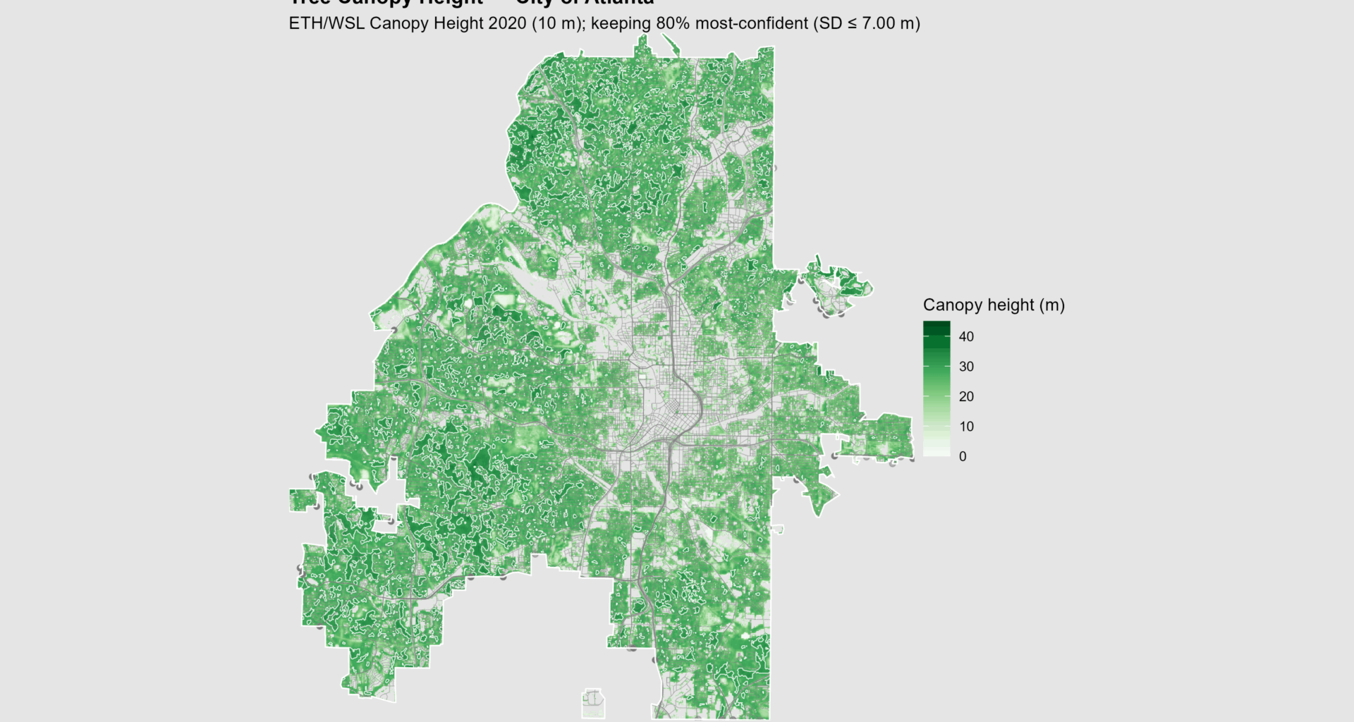 [OC] Tree Canopy Height in Atlanta, GA