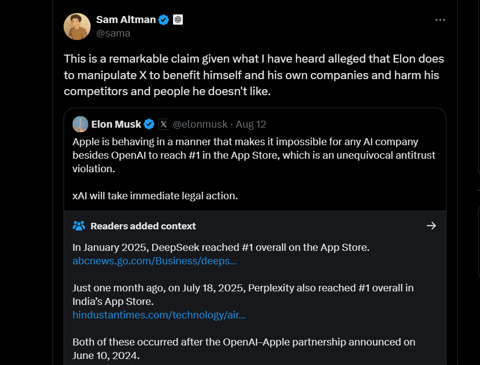 Elon Musk makes accusations against OpenAI and Apple on X