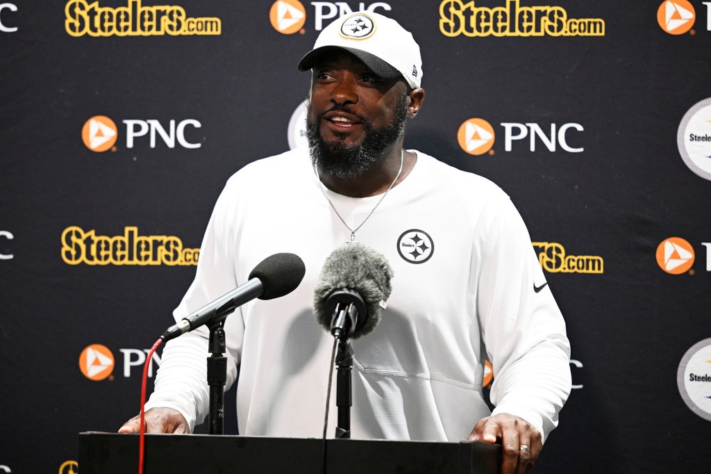 Steelers head coach Mike Tomlin speaks during a news conference following the team's preseason opener Saturday against the Jaguars in Jacksonville, Fla.