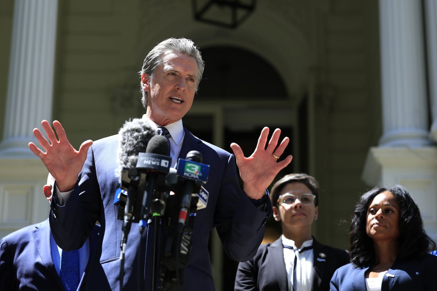 Gavin Newsom, governor of California, spoke during a news conference with Texas lawmakers at the Governor's Mansion on July 25 in Sacramento.