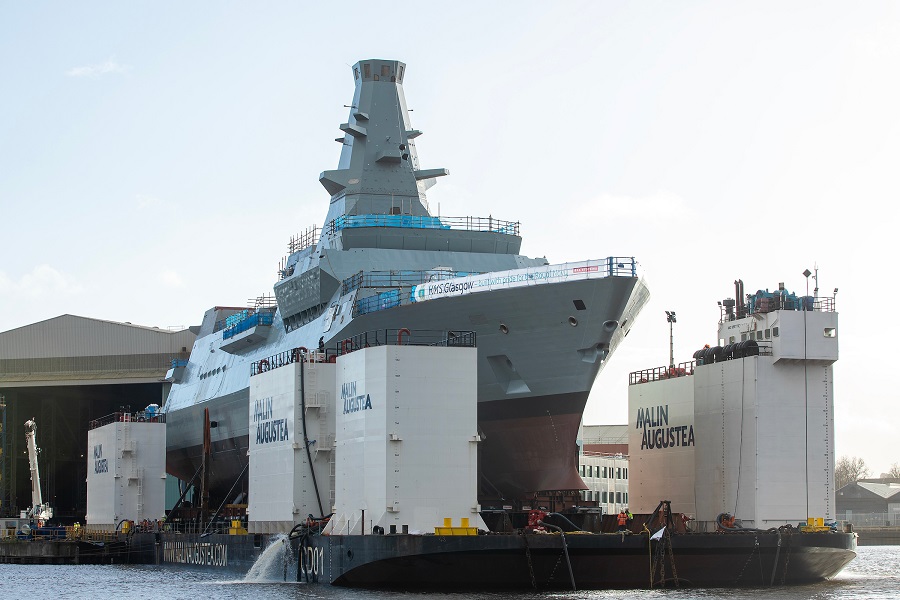 The first Type 26 City Class frigate, HMS Glasgow, has begun the float off process, which will see her enter the water for the first time.