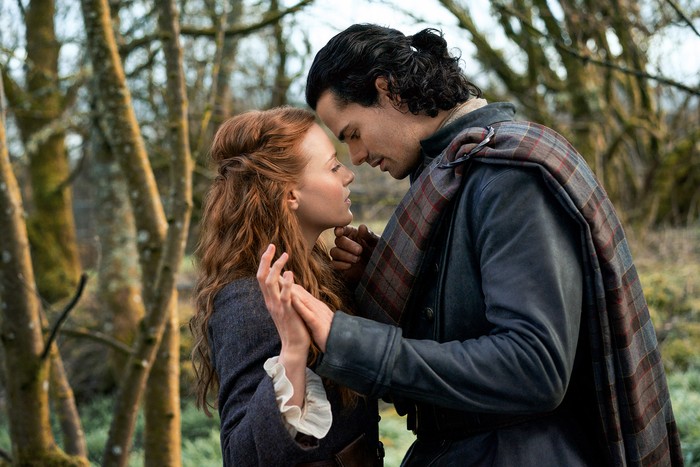 Harriet Slater and Jamie Roy in Blood of My Blood Harriet Slater and Jamie Roy in Blood of My Blood embracing in the woods