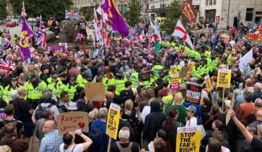 Protesters and counter-demonstrators face-off during Liverpool 'mass deportations' march