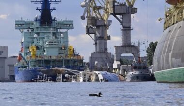 Brand new Arctic military tug capsized at pier
