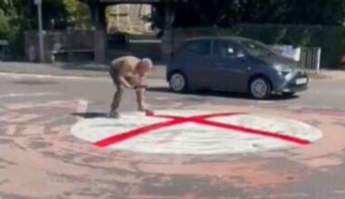 Defiance in Birmingham as man paints St George's cross on roundabout