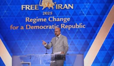 Former European Council President Charles Michel speaks at the third session of the 2025 Free Iran World Summit in Rome, July 31, 2025