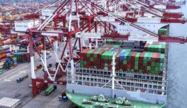Chinese container terminal in Qingdao, Shandong Province,