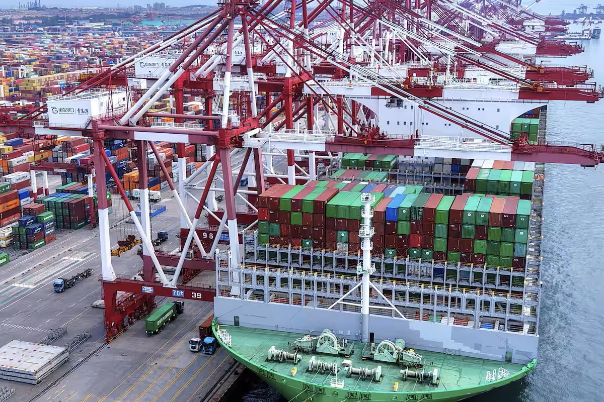 Chinese container terminal in Qingdao, Shandong Province,