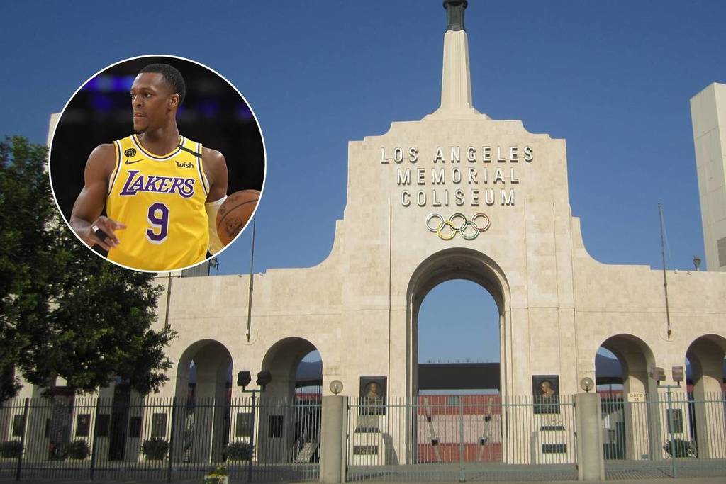 Image shows Rajon Rondo and the Flag Football at the Olympics