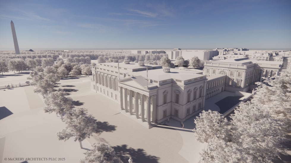 The 90,000-square-foot ballroom will be located where the East Wing currently sits and hold...