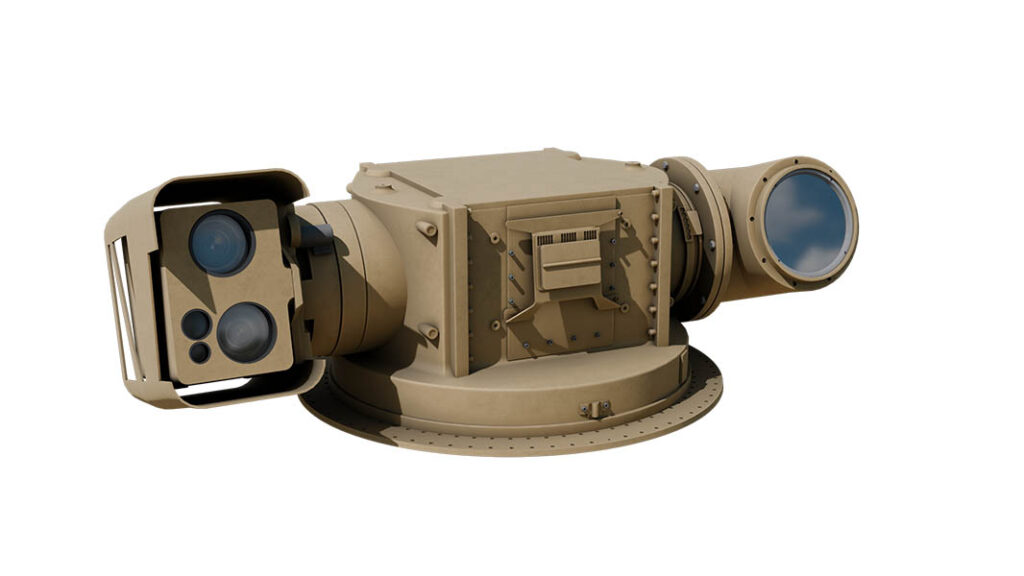Der Kopf des Systems mit Ausblicken der Beobachtungsmittel (links) und der Optik für den Wirklaser (rechts). (Foto: EOS)