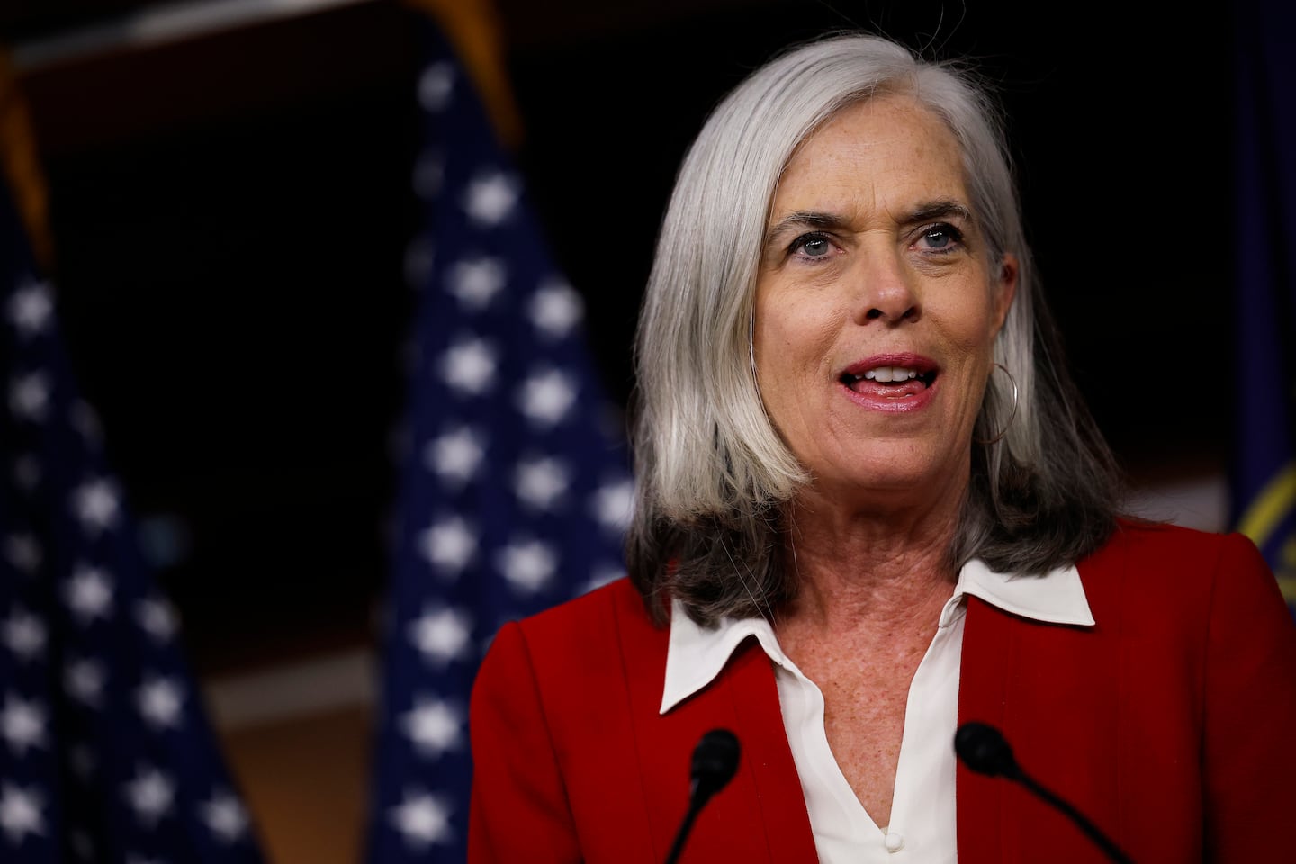 Representative Katherine Clark of Revere, the number two House Democrat, speaks during a press conference at the US Capitol on July 23.