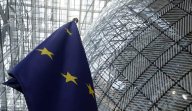 FILE - The European Union flag stands inside the atrium at the European Council building in Brussels, June 17, 2024. (AP Photo/Omar Havana, File)