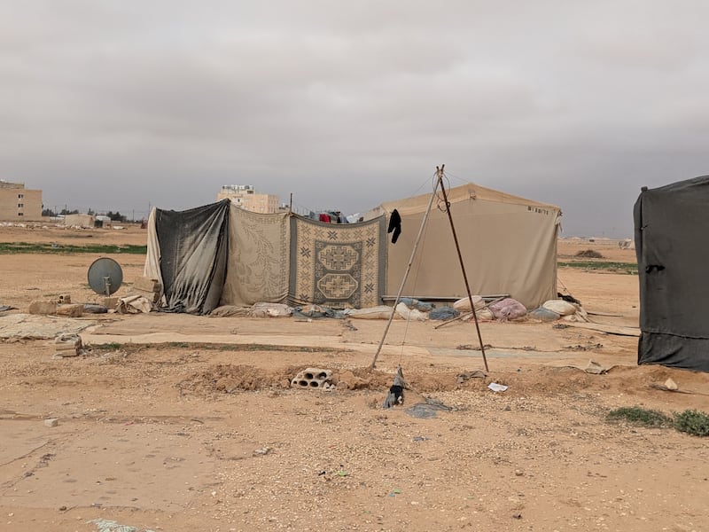 One of the tents that refugees live in in the Mafraq refugee camp near Zarqa, Jordan, in 2025.