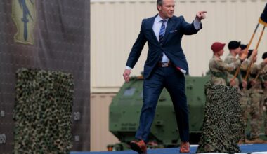 Defense Secretary Pete Hegseth took the stage at a rally with troops at Fort Bragg, N.C., on June 10 in honor of the US Army's 250th anniversary.