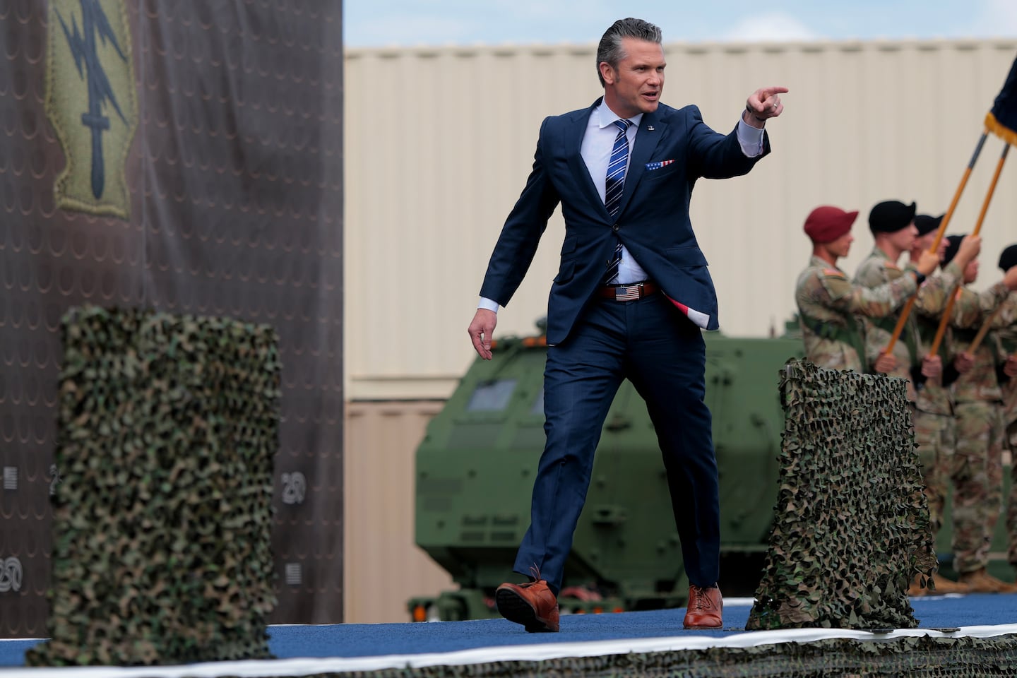 Defense Secretary Pete Hegseth took the stage at a rally with troops at Fort Bragg, N.C., on June 10 in honor of the US Army's 250th anniversary.