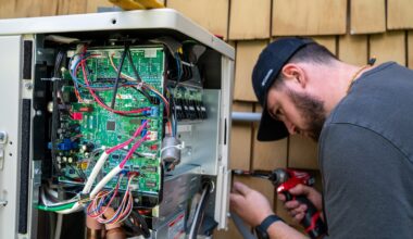 An electrician working with a heating, ventilation and air conditioning company, or HVAC, prepares the Mitsubishi condenser/compressor used to connect a residential heat pump system July 21, 2025 in Charlotte, Vermont.