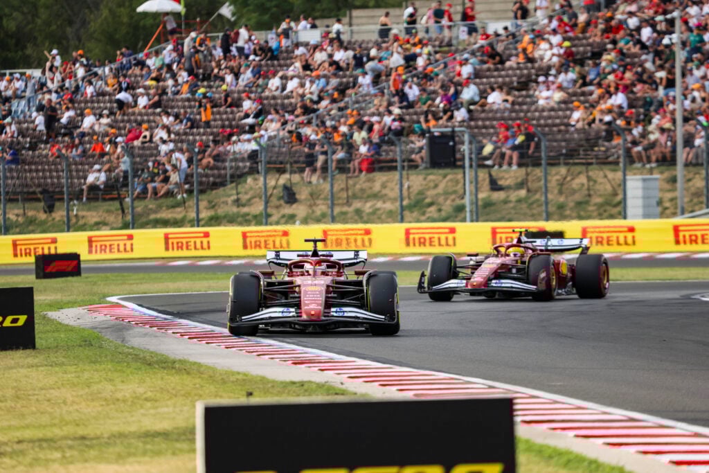 Ferrari drivers Lewis Hamilton and Charles Leclerc at the Hungarian Grand Prix