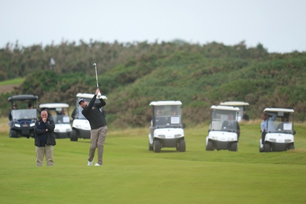 Vice President JD Vance plays a round of golf at the Trump Turnberry Ailsa Golf Course in Scotland on Thursday.