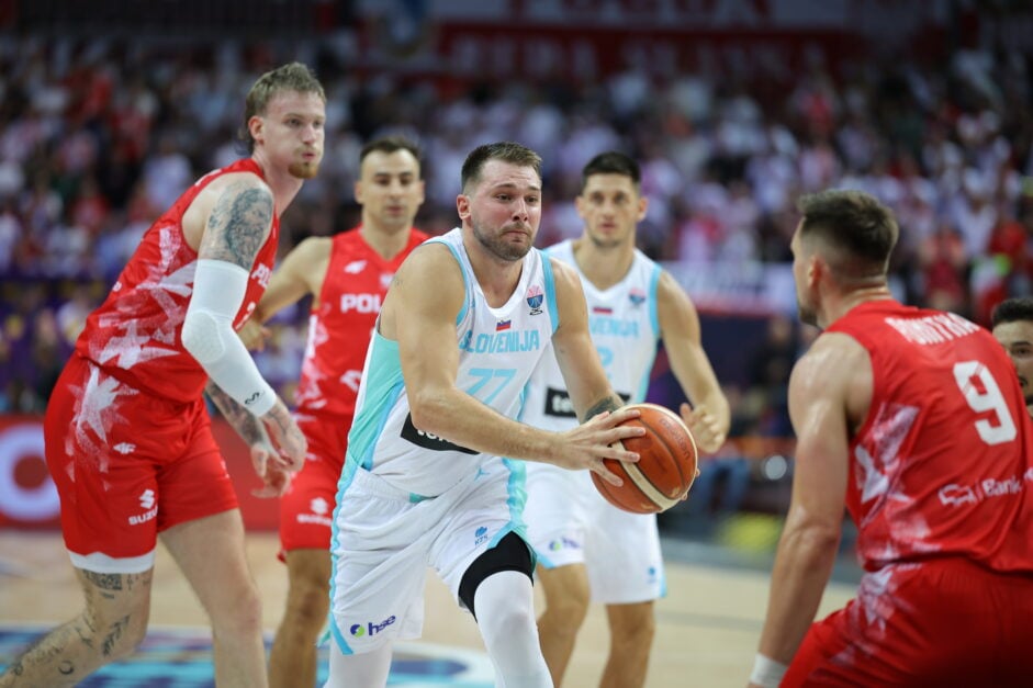 Luka Doncic plays during the EuroBasket 2025 game between Slovenia and Poland