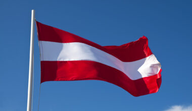Austrian flag waving in the wind