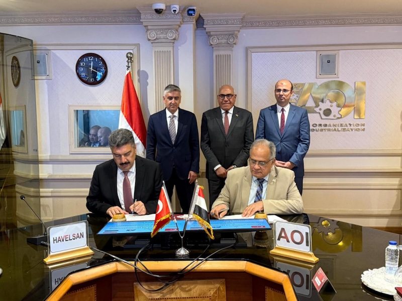 Executives from Turkey's Havelsan and Egypt’s Arab Organization for Industrialization sign a joint cooperation pact to produce UAVs