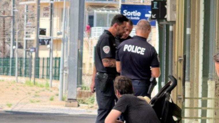 Los agentes franceses revisando documentación a la llegada de un tren de Rodalies procedente de Barcelona a Cérbere