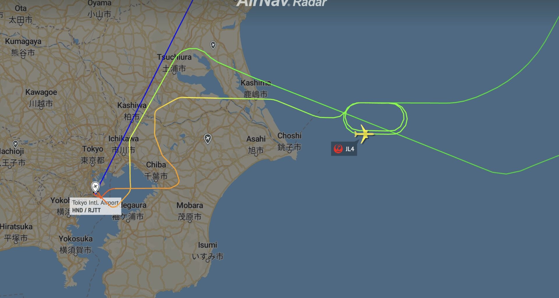 Japan Airlines JL4 to New York JFK just returned to Tokyo