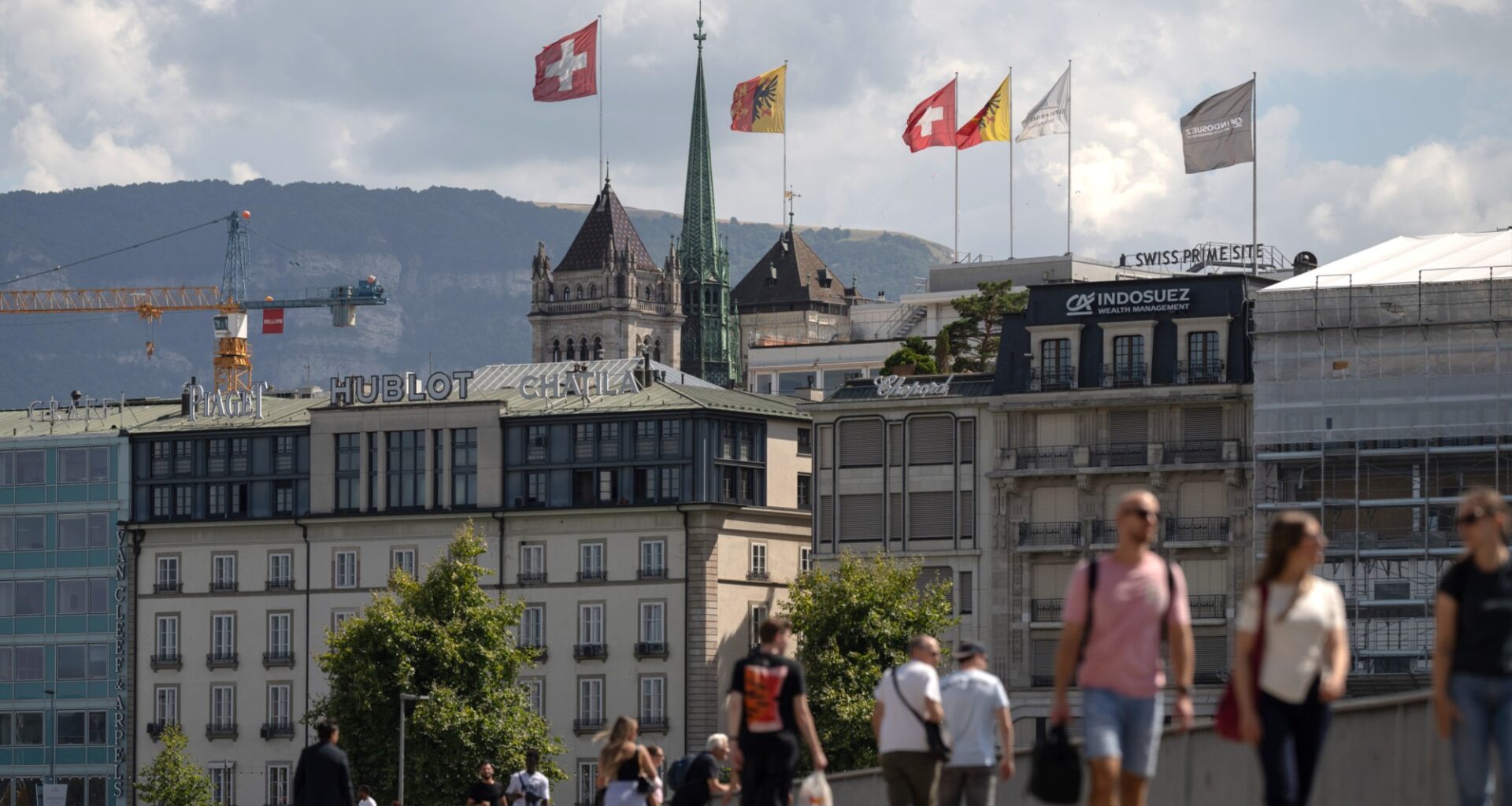 The city center of Geneva is seen on Swiss National Day 2025.
