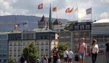 The city center of Geneva is seen on Swiss National Day 2025.
