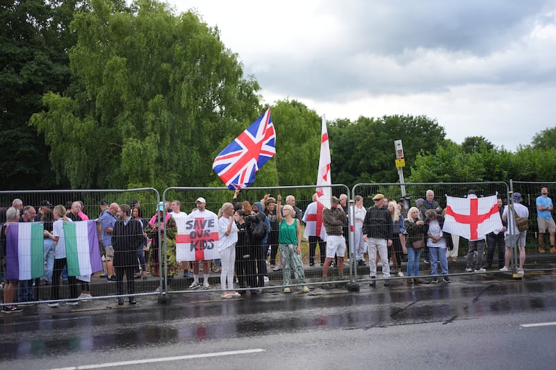 Protesters outside the Bell Hotel in Epping
