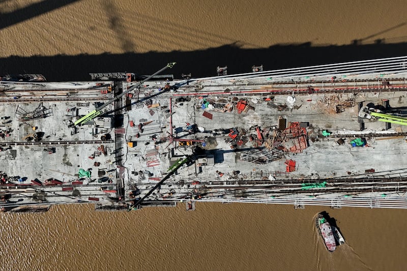 The New Demerara Harbour Bridge, which is under construction in Georgetown. Photograph: Joaquin Sarmiento/AFP via Getty Images