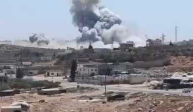 Ammunition depot exploding in Idlib province, Syria. Thursday 14th August 2025.
