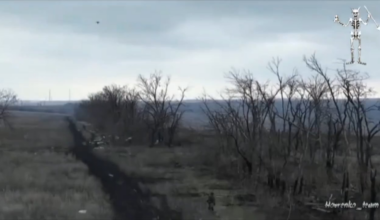 An exhausted Russian infantryman tries to surrender to a Ukrainian drone and is following the UAV. Suddenly a Russian drone appears and drops a grenade on their own surrendering soldier. After the impact, he still crawls forward, still following the Ukrainian UAV.