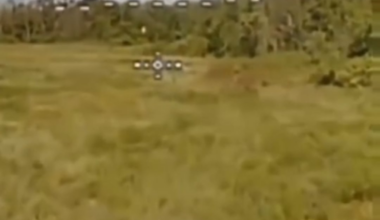 Ukrainian FPV drone hunts a russian soldier, who attempts to remain undetected by standing still. Apachi Group.