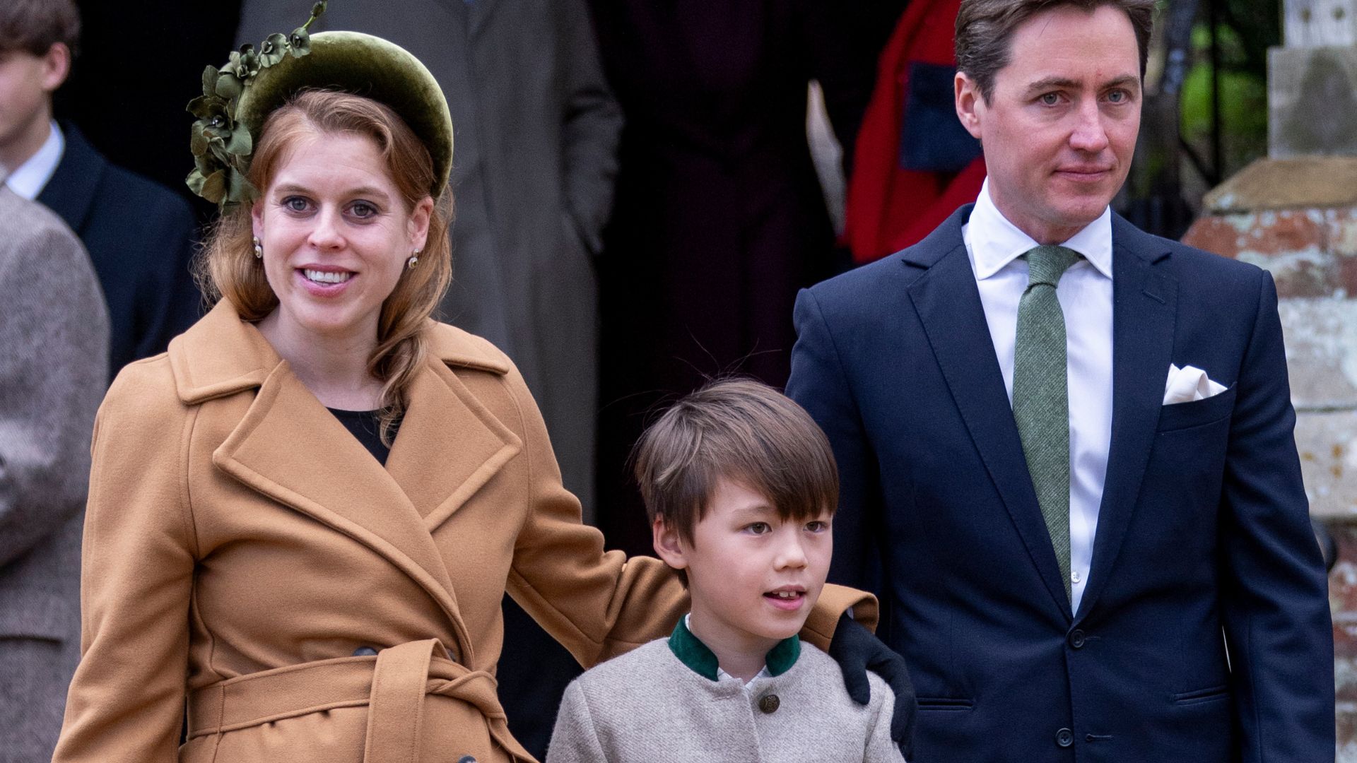Princess Beatrice, Christopher Woolf and Edorado Mapelli Mozzi at the Christmas morning service at Sandringham in 2024