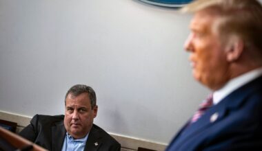 Former Gov. Chris Christie of New Jersey looks on as President Donald Trump speaks to reporters at the White House on Sept. 27, 2020.