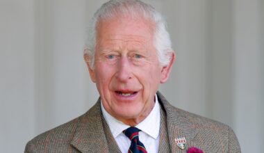 King Charles III (wearing a Royal Marines tie) attends The Braemar Gathering 2024 at The Princess Royal and Duke of Fife Memorial Park on September 7, 2024