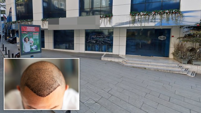 An image inset of a hair transplant and a clinic in Turkey.