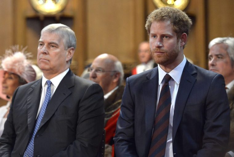 LONDON, ENGLAND - JUNE 10: Prince Andrew, Duke of York and Prince Harry during a reception at the Guildhall following the National Service of Thanksgiving for Queen Elizabeth II's 90th birthday at St Paul's Cathedral on June 10, 2016 in London, United Kingdom. (Photo by Hannah McKay - WPA Pool/Getty Images)