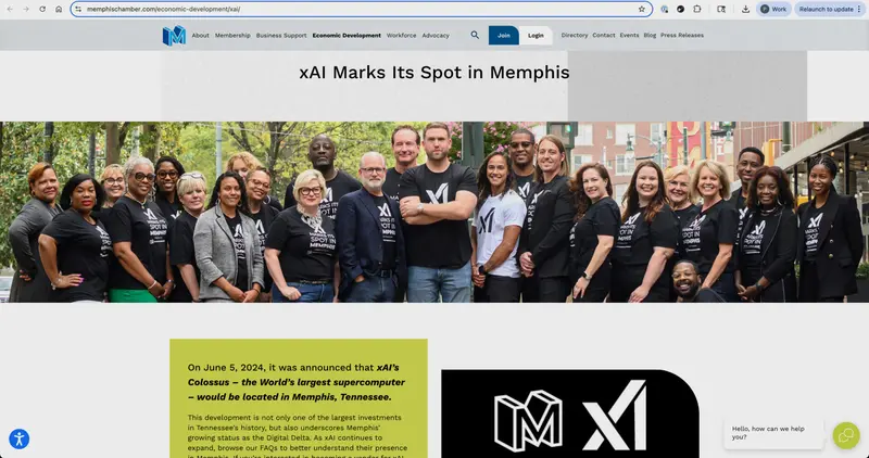 The webpage features the “xAI Marks Its Spot” slogan and a header photo of smiling people wearing black T-shirts with the xAI logo.