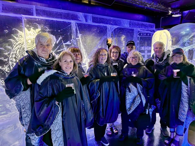 A group of people in warm ponchos