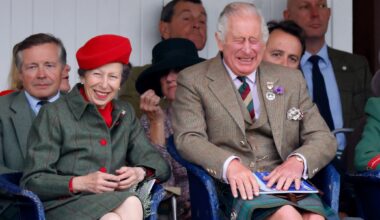 Princess Anne and King Charles laugh as they attend the Braemar Highland Gathering at The Princess Royal and Duke of Fife Memorial Park on September 3, 2022 in Braemar