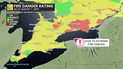 Southern and eastern Ontario fire danger as of - Aug. 7, 2025