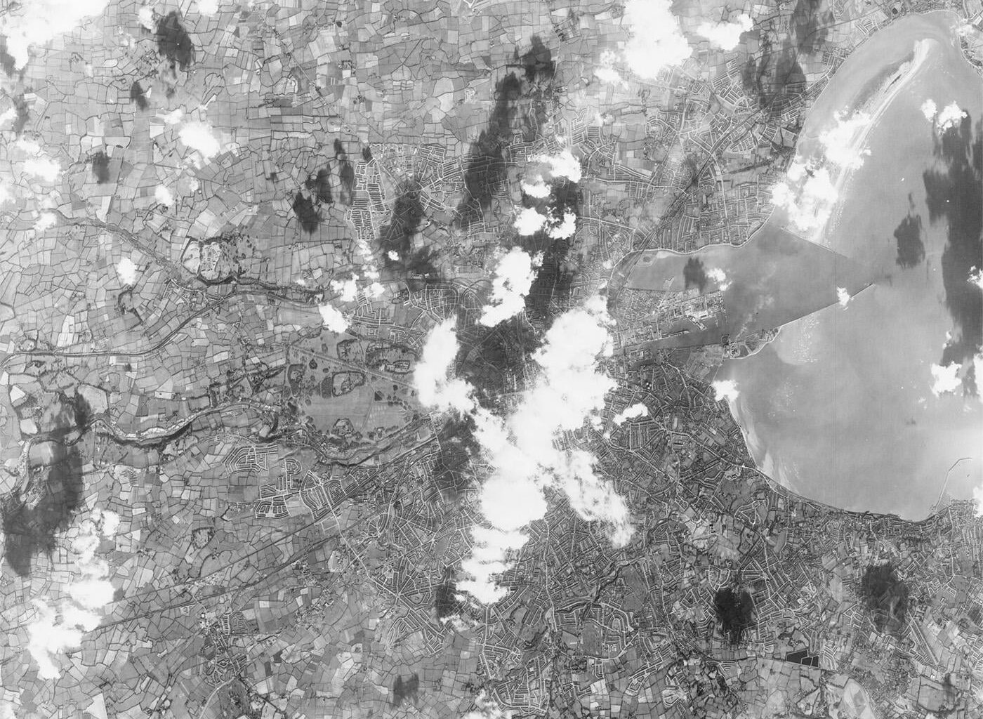 Declassified US KH-7 spy satellite photograph of Dublin, Feb 1966. This website overlays the photo on googlemaps. The transparency can be adjusted and the sharpness is decent when you zoom in.